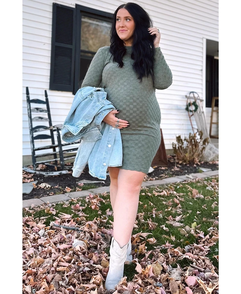 Pinkblush Maternity Burgundy Soft Brushed Knit Long Sleeve Dress