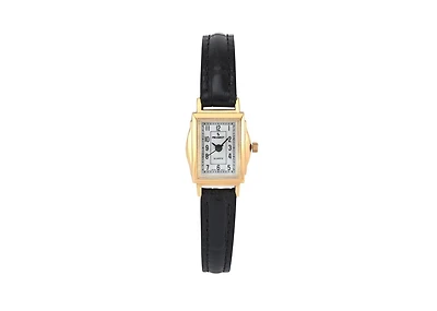 Peugeot Women's Vintage 14K Gold-Plated Rectangular Small Face Watch with Leather Strap