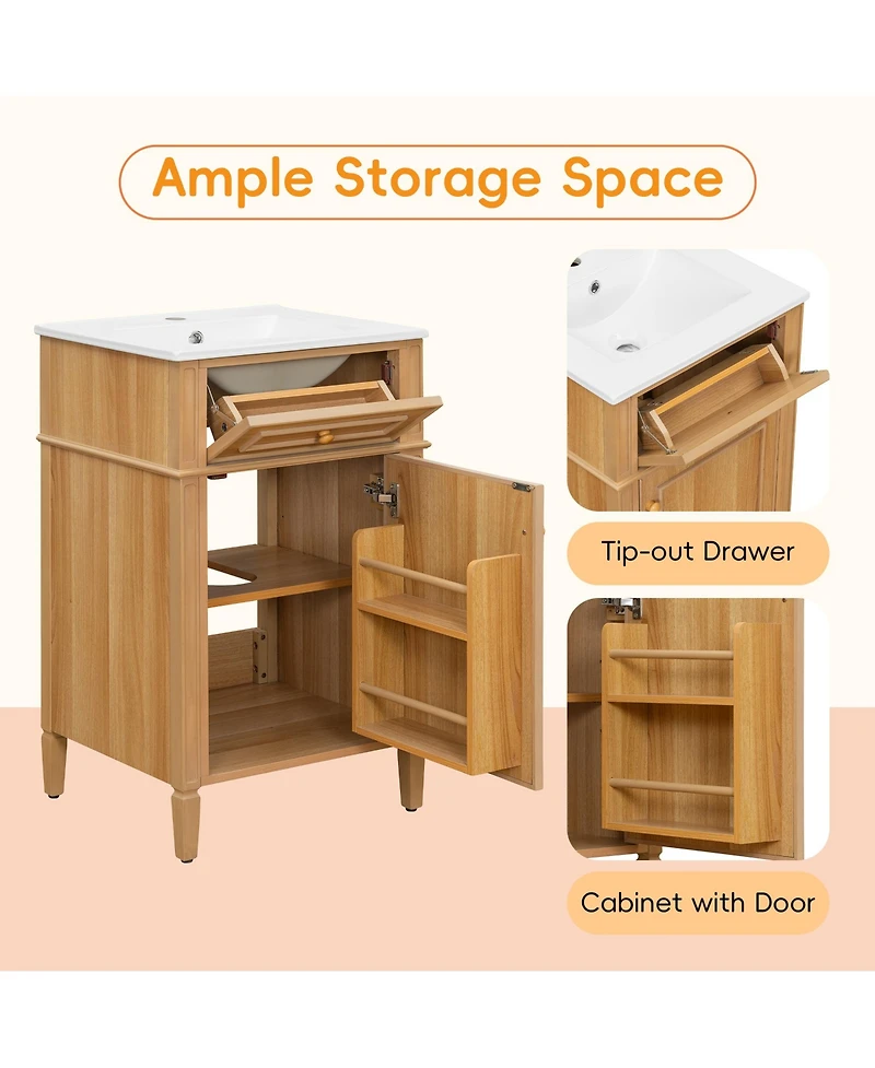 Casainc Solid Wood Vanity with Sink Adjustable Shelf Tilt-Out Drawer