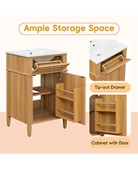 Casainc Solid Wood Vanity with Sink Adjustable Shelf Tilt-Out Drawer