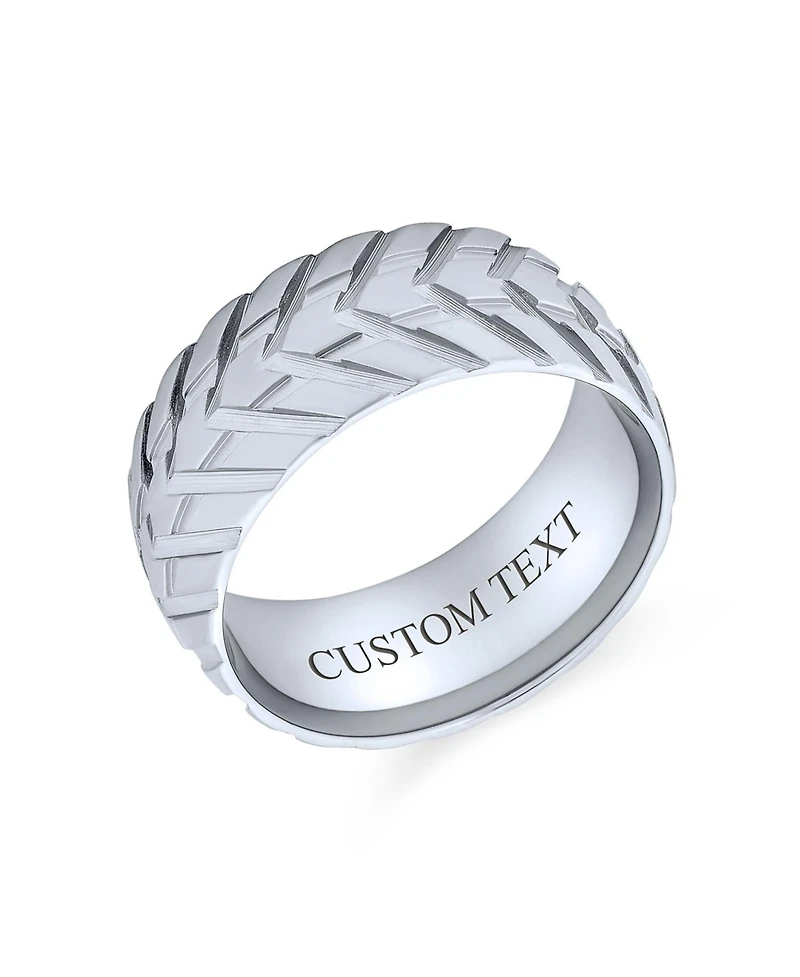 Bling Jewelry Rugged Tire Tread Band Ring Matte Brushed Silver Tone Stainless Steel 8MM