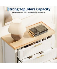 Fluted Oak Bedroom Dresser, 35.4" Tall Chest with 4 Drawers, Closet Storage Cabinet & Clothes Organizer for and Living Room