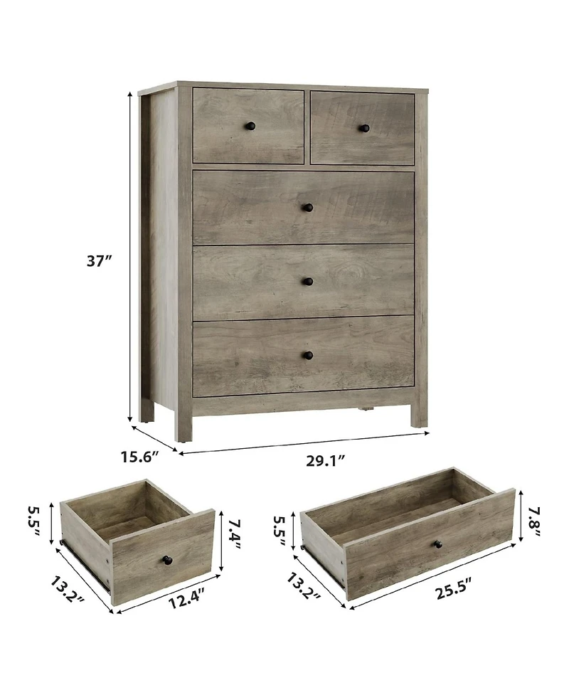 Gaomon 5 Drawer Dresser for Bedroom, Modern Tall Dresser Organizer with Storage Drawers