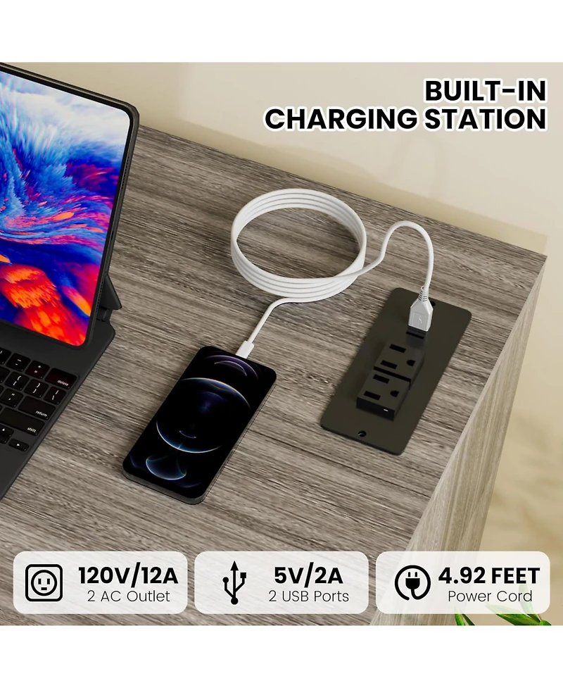 Gaomon 6-Drawer Wood Bedroom Dresser with Led Lights & Charging Station