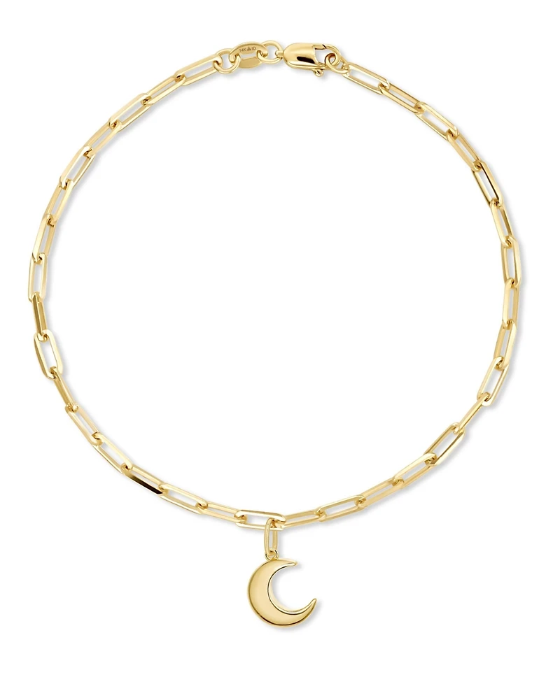 Devata Crescent Moon Charm with Paperclip Chain Bracelet in 14K Gold, 7 in, approx. 3.1 grams.