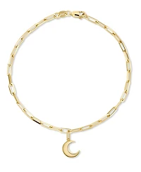 Devata Crescent Moon Charm with Paperclip Chain Bracelet in 14K Gold, 7 in, approx. 3.1 grams.