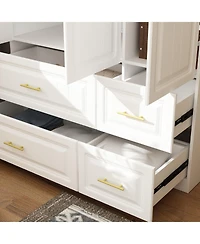 Homsee 6-Door Big Wardrobe Armoires with Hanging Rod, 4-Drawers, Storage Shelves