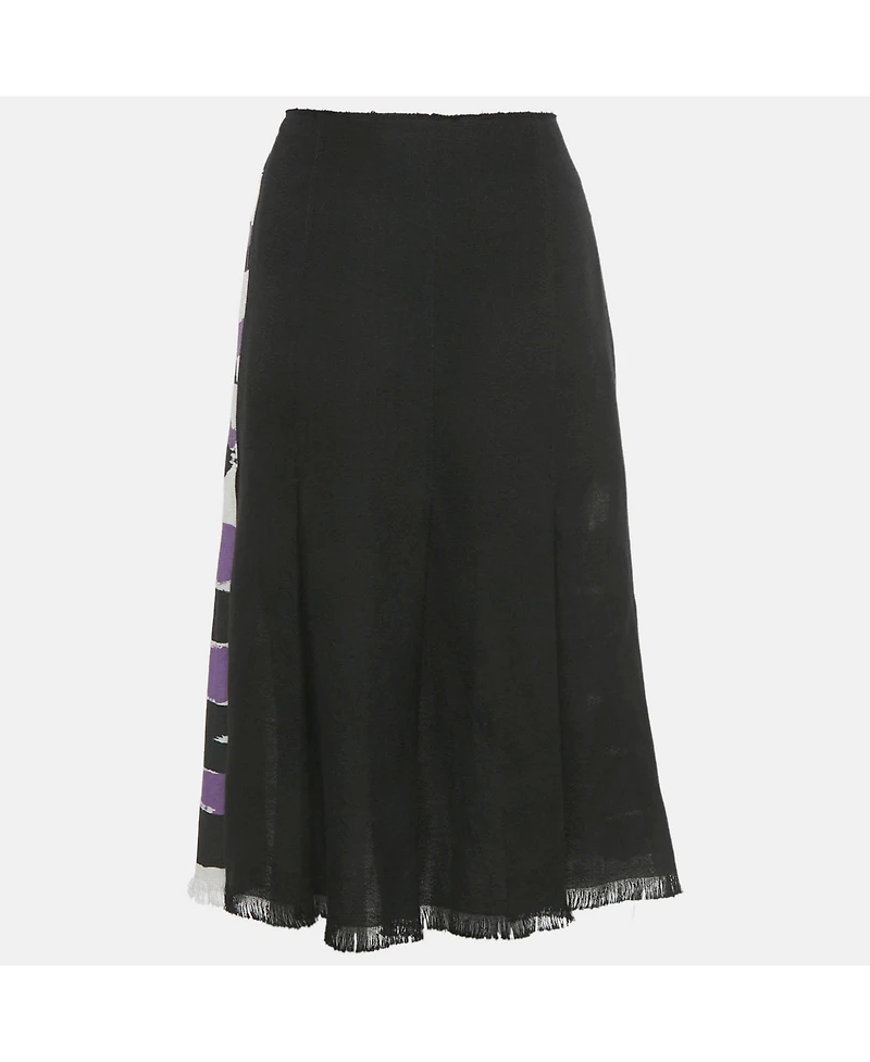 Pre-Owned Marni Women's Black /purple Striped Hemp Blend Wrap Midi Skirt