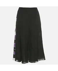 Pre-Owned Marni Women's Black /purple Striped Hemp Blend Wrap Midi Skirt
