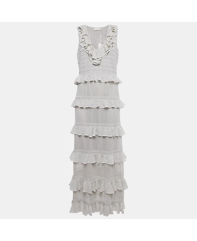 Pre-Owned Zimmermann Women's Silver Lurex Knit Tiered Frill Midi Dress
