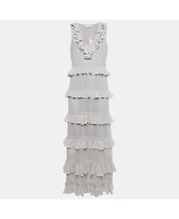 Pre-Owned Zimmermann Women's Silver Lurex Knit Tiered Frill Midi Dress