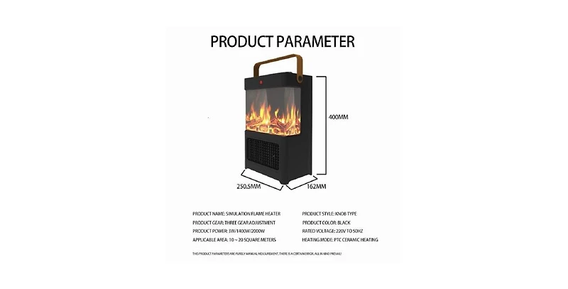 Electric Fireplace Heater for Indoor Use, 1500W Space Heater Fireplace with 3D Led Flame, Double Safety Protection