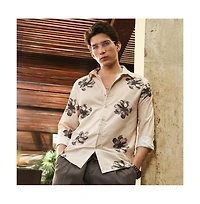 Campus Sutra Men's Ecru Beige & Midnight Black Withering Flora Imprint Shirt