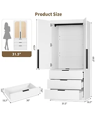 gaomon Armoire Wardrobe Closet, 69.5" Wooden Wardrobe Cabinet with 3 Drawers, Hanging Rod, 2 Doors Clothing Storage Cabinet