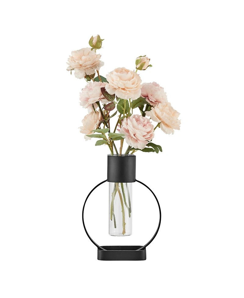 Danya B Jacob Modern Black Metal Open Circle Pedestal Clear Glass Tabletop Vase