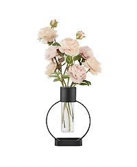 Danya B Jacob Modern Black Metal Open Circle Pedestal Clear Glass Tabletop Vase