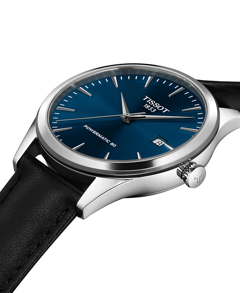 Tissot Men's Black Leather Bracelet Watch, 40mm