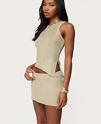 Edikted Women's Goldy Asymmetric Metallic Knit Top