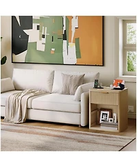 gaomon Set of 2 Charging Station, Drawers and Open Storage Space, Natural Color Fluted Nightstand Bedside Table