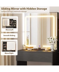 gaomon Vanity Desk with Sliding Mirror and Lights, Modern Makeup Table 4 Drawers 7 Storage Shelves