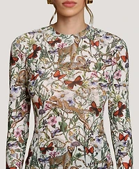 Avec Les Filles Women's Printed Long-Sleeve Mesh Top