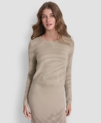 Dkny Jeans Women's Crewneck Zebra Pointelle Cropped Sweater