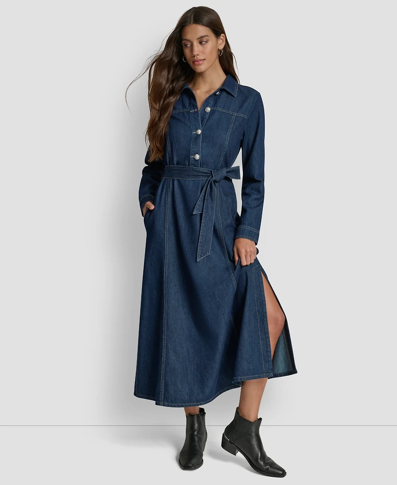 Dkny Jeans Women's Self-Belted A-Line Shirt Dress