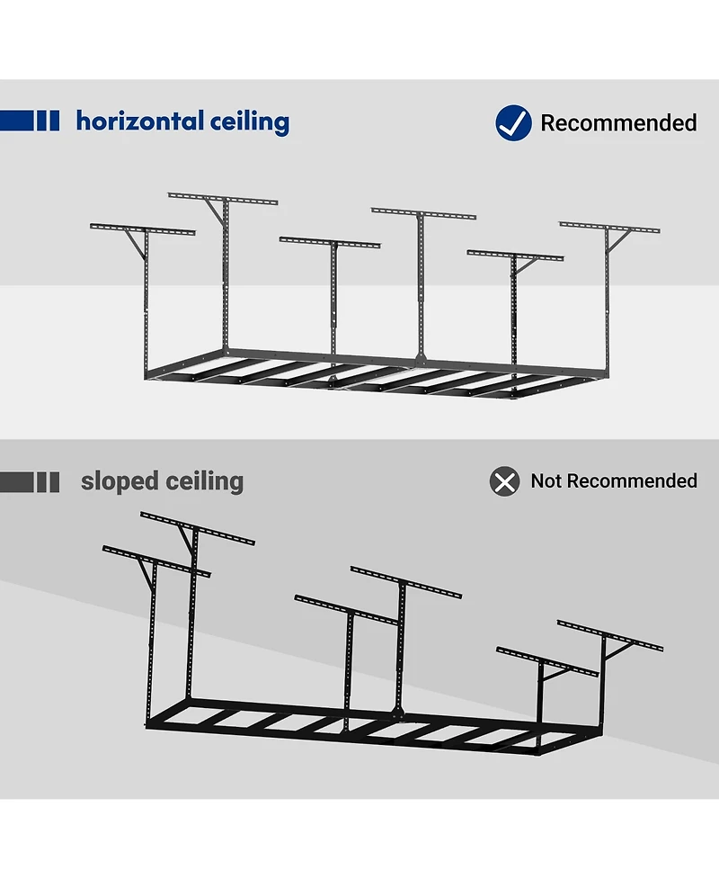 Max Series Frame 48 in. W x 96 in. D x 24 - 40 in. H Black Heavy Duty Ceiling Mounted Overhead Garage Storage Rack-GR48FBMAX-e