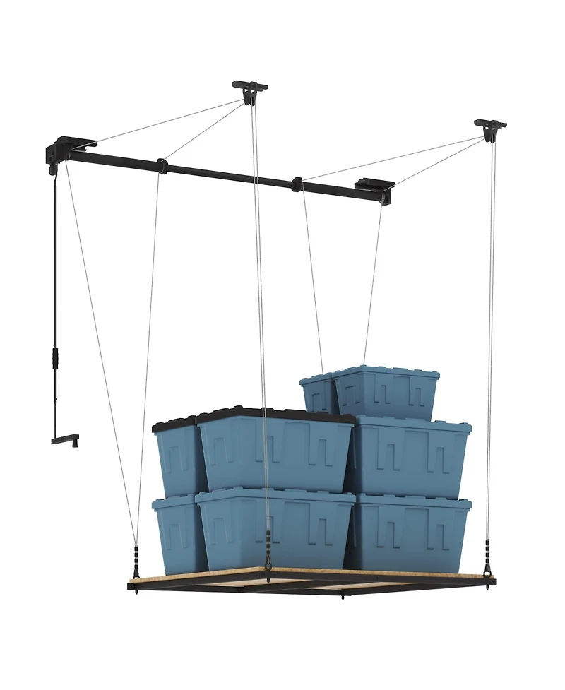 Fleximounts GL2B-e– 4×4 Ft Garage Lifting Storage Rack With Rubberwood Platform (Black)