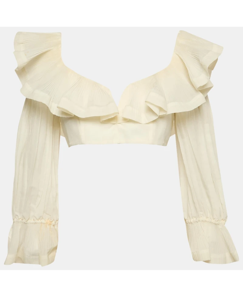 Pre-Owned Zimmermann Women's Crepe Ruffled The Lovestruck Crop Top