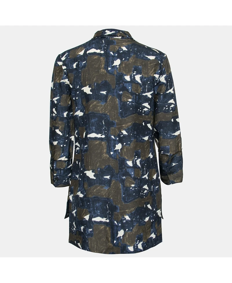 Pre-Owned Marni Women's Navy Blue & Green Printed Silk Tunic