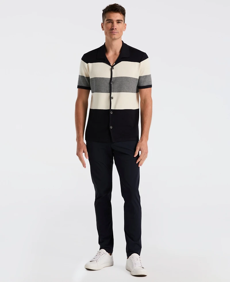 Perry Ellis Men's Short-Sleeve Striped Button-Front Sweater
