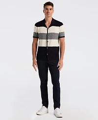 Perry Ellis Men's Short-Sleeve Striped Button-Front Sweater