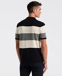 Perry Ellis Men's Short-Sleeve Striped Button-Front Sweater