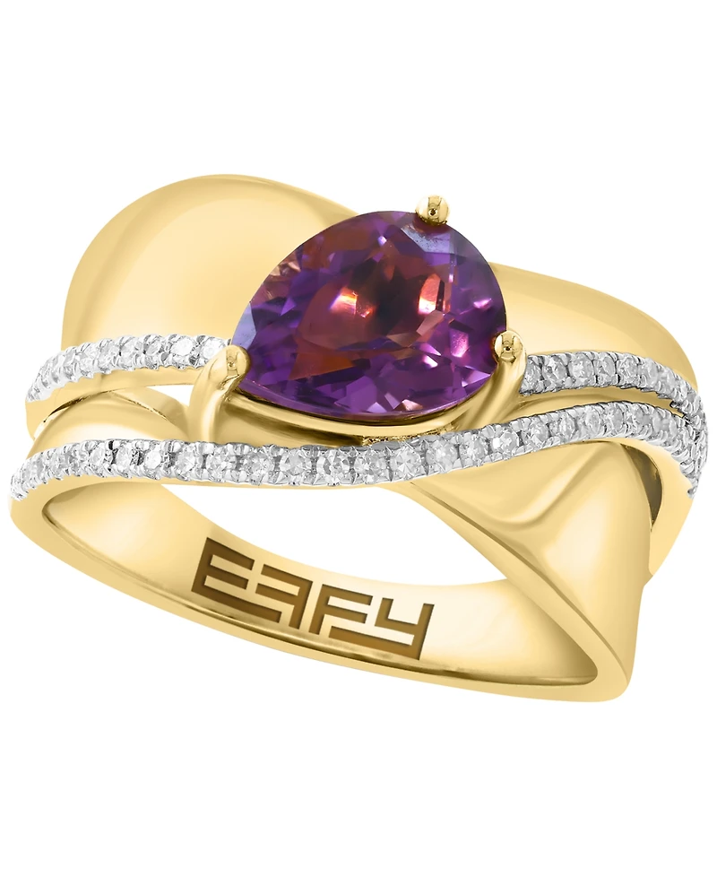 Effy Collection Amethyst (1-3/8 ct. t.w.) and Diamond Ring (1/5 ct. t.w.) in 14k Yellow Gold Over Silver