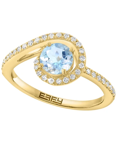 Effy Collection Aquamarine (5/8 ct. t.w.) and Diamond Ring (1/5 ct. t.w.) in 14K Yellow Gold