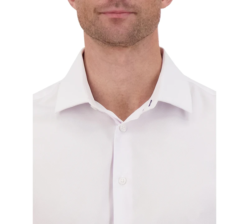 Report Collection Men's 4-Way Tonal Herringbone Print Woven Dress Shirt