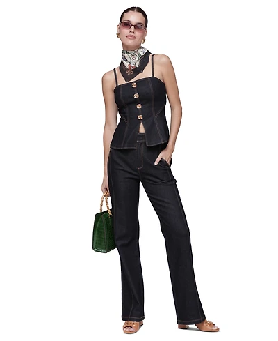 Avec Les Filles Women's Square Neck Peplum Top