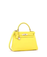 Pre-Owned HERMES Kelly 28 Handbag Yellow Evercolor with Palladium Hardware