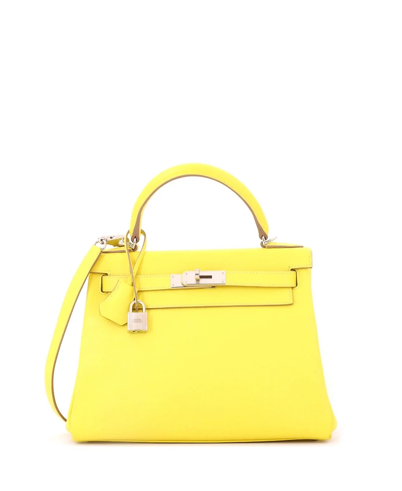 Pre-Owned HERMES Kelly 28 Handbag Yellow Evercolor with Palladium Hardware