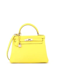 Pre-Owned HERMES Kelly 28 Handbag Yellow Evercolor with Palladium Hardware