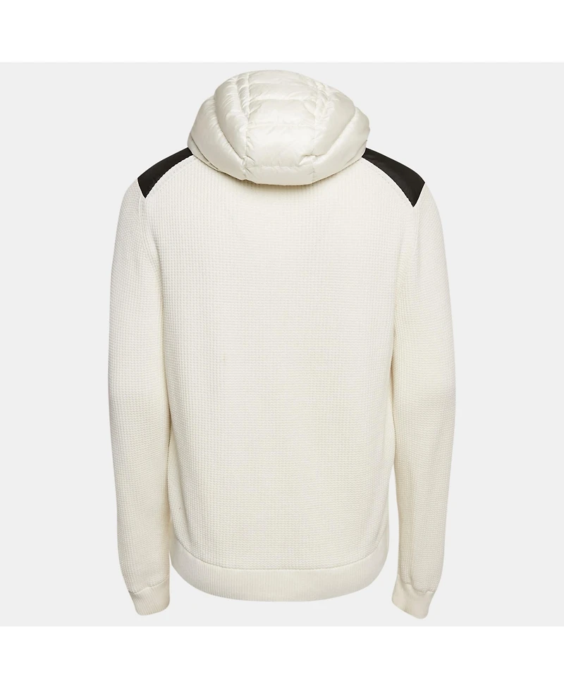 Pre-Owned Moncler Men's White Logo Print Cotton Knit And Quilted Nylon Down Jacket