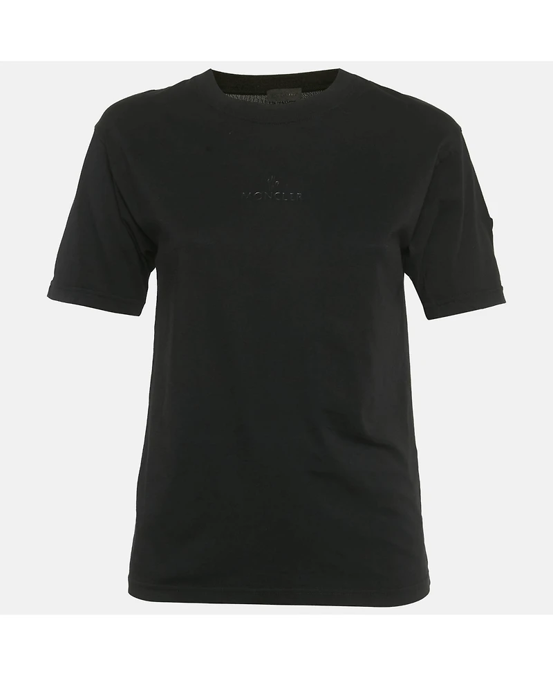 Pre-Owned Moncler Women's Black Logo Applique Jersey Crewneck T-Shirt
