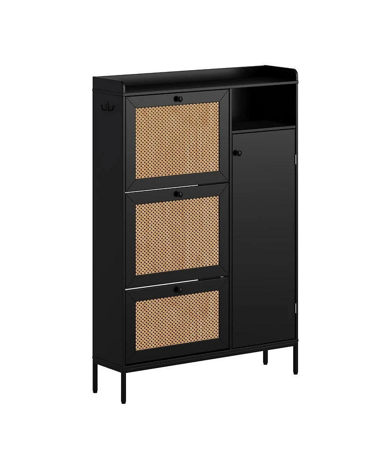 gaomon Rattan Shoe Storage Cabinet with 3 Flip Drawers, Freestanding Organizer with Adjustable Shelves