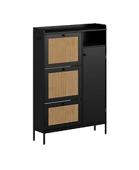 gaomon Rattan Shoe Storage Cabinet with 3 Flip Drawers, Freestanding Organizer with Adjustable Shelves