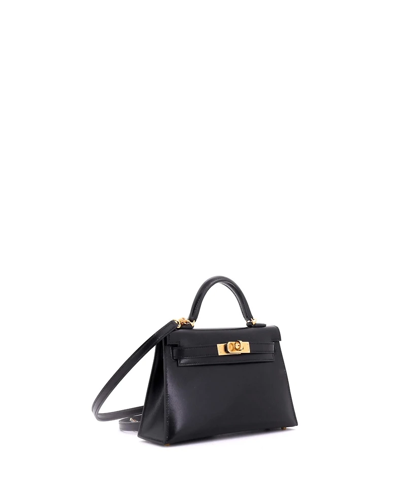 Pre-Owned Hermes Kelly 20 Handbag Black Tadelakt with Gold Hardware