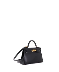 Pre-Owned Hermes Kelly 20 Handbag Black Tadelakt with Gold Hardware