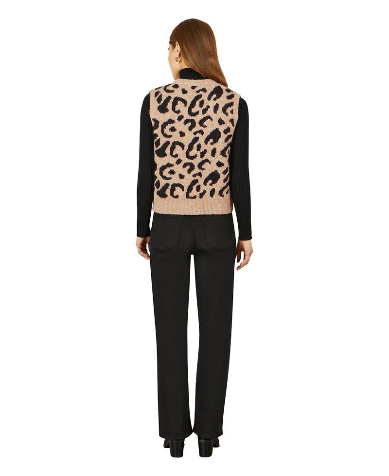 Yumi Women's Knitted Cheetah Print Tie Waistcoat