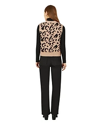Yumi Women's Knitted Cheetah Print Tie Waistcoat