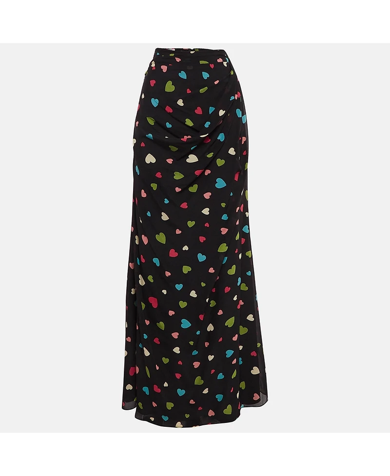 Pre-Owned Moschino Women's Cheap And Chic Black Heart Print Silk Maxi Skirt